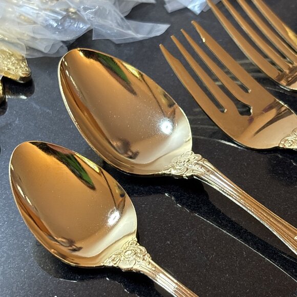 Northcraft 10K Gold Plated Flatware Set Roses Japan 44 Pcs Forks Spoons Knives - Picture 4 of 9